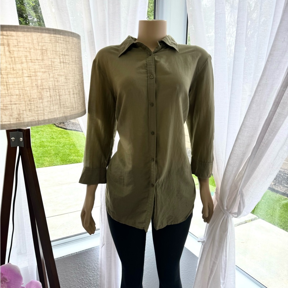 Lauren Ralph Lauren Women’s Top 1X Green Silk 3/4 Sleeve  Blouse Career Plus